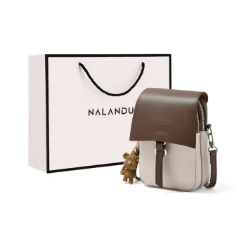 Narandu Cow Leather Cell Phone Pouch Shoulder Bag Crossbody Bag Women's Ecru & Coffee/Coffee