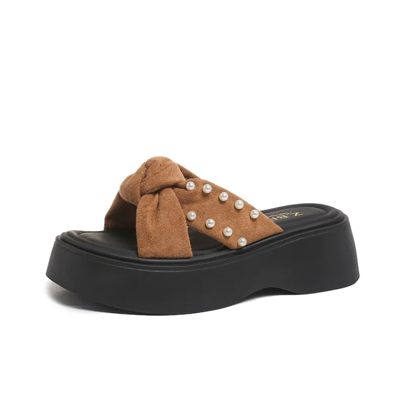 AJPAP Rubber Sole Cut Out Woven Abrasion Resistant Quick Dry Slide Slippers Women's-12