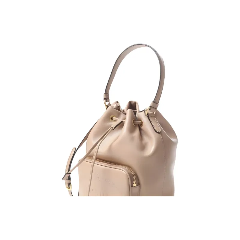 PRADA Leather Bucket Bag, One Shoulder Handbag Women's Beige-4