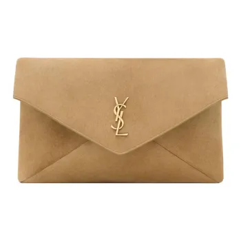 SAINT LAURENT CASSANDRE Suede Envelope Bag, Clutch Tubas Women's Golden Leaf