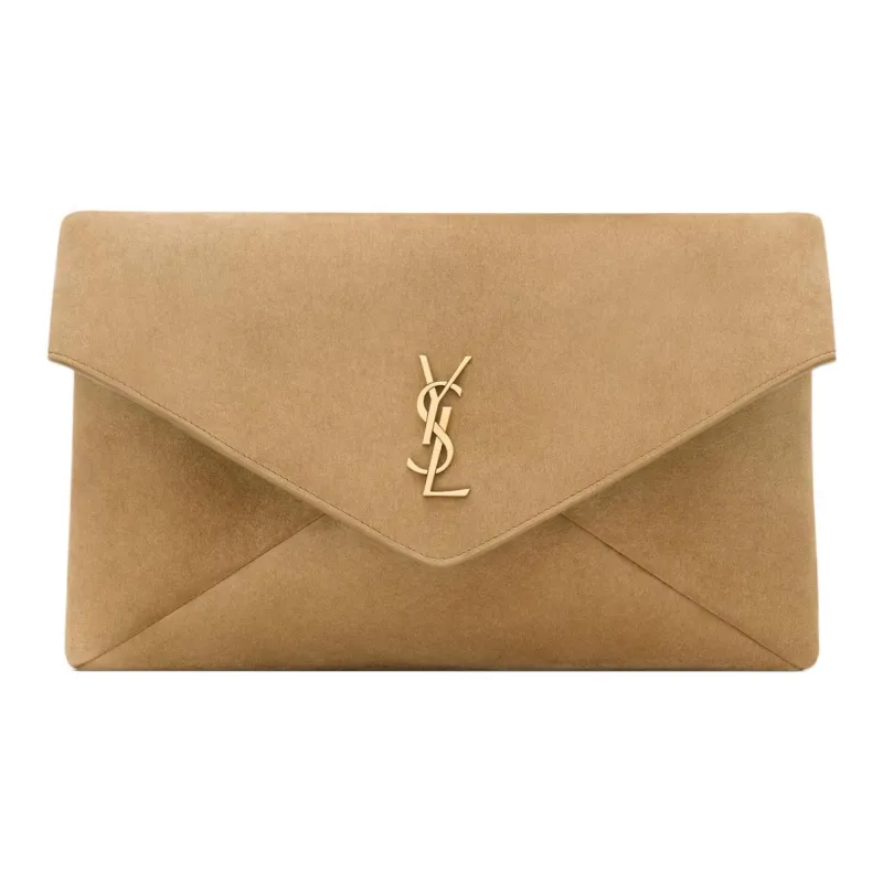 SAINT LAURENT CASSANDRE Suede Envelope Bag, Clutch Tubas Women's Golden Leaf-0