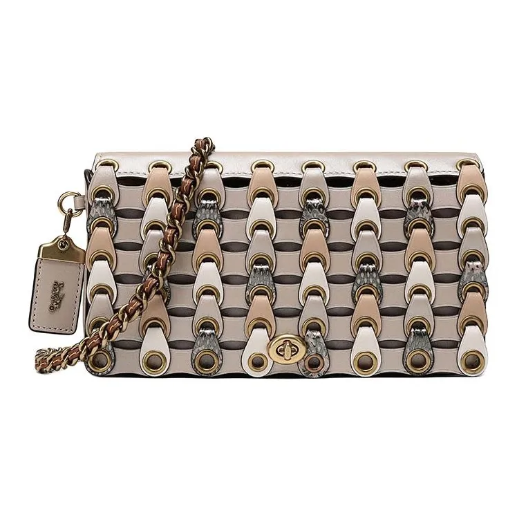 COACH Dinky Leather Flap Bag, Shoulder Bag, Crossbody Bag Small Size Women's Platinum-1