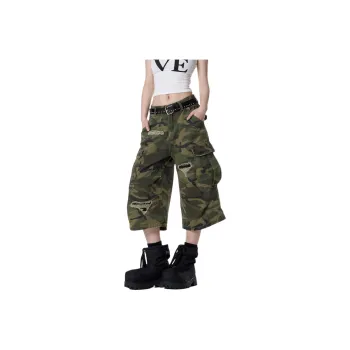 NEVER RULE Denim Shorts Unisex Army Green