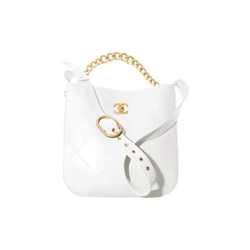 CHANEL Calfskin Tote Bag, Shopping Bag, Hobo Bag, Handbag, Hippie Bag, Shoulder Bag, Crossbody Bag Women's White-0