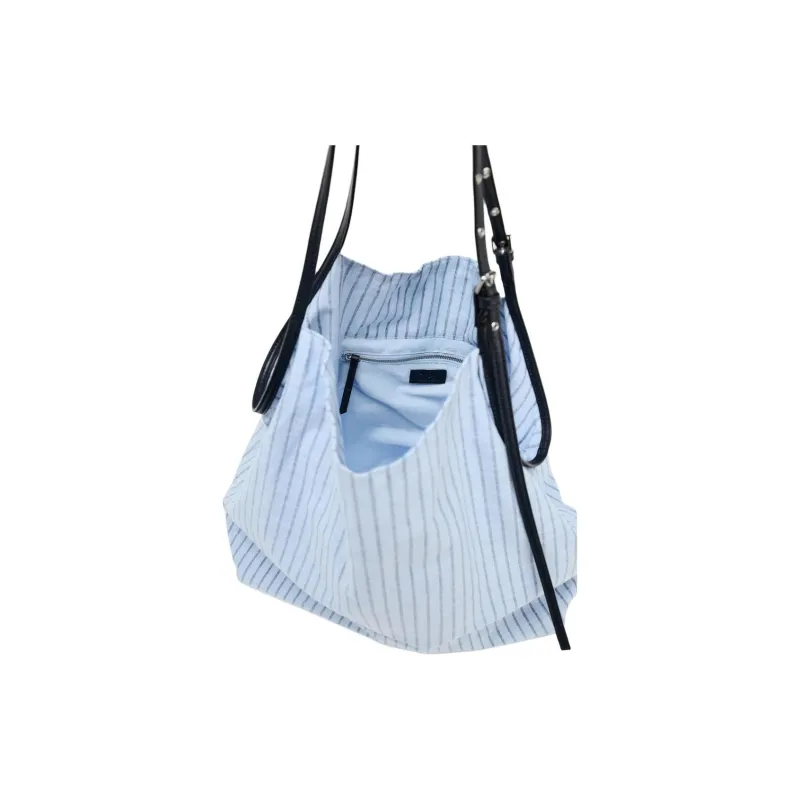 ZARA Cotton Tote Bag, Shopping Bag, Shoulder Bag Women's Blue-3