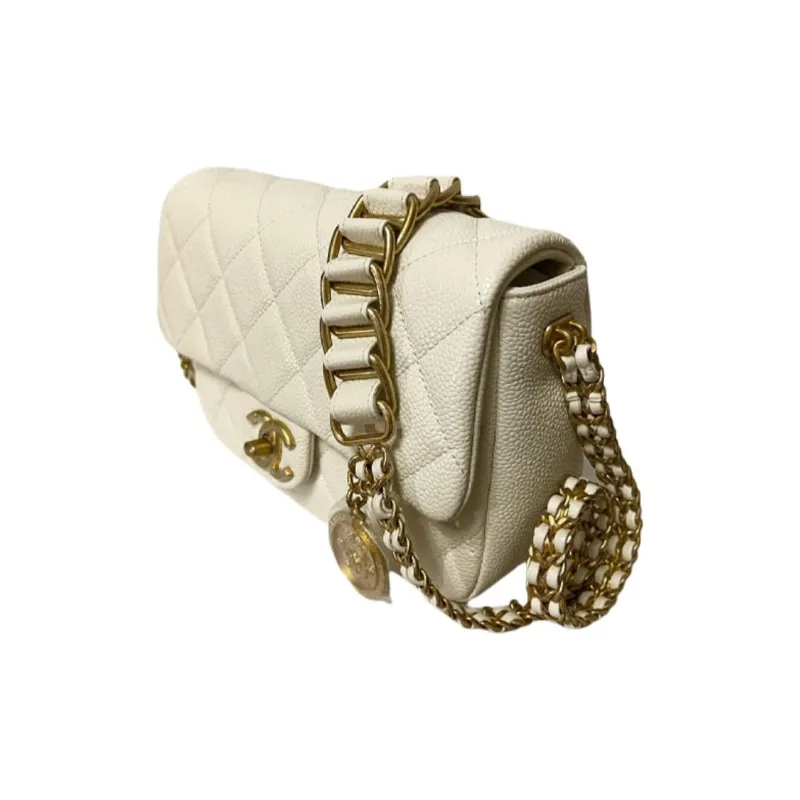 CHANEL Classic Flap CF Coin Collection Calfskin Cf Flap Bag Crossbody Bag, Shoulder Bag Trumpets Women's White-1