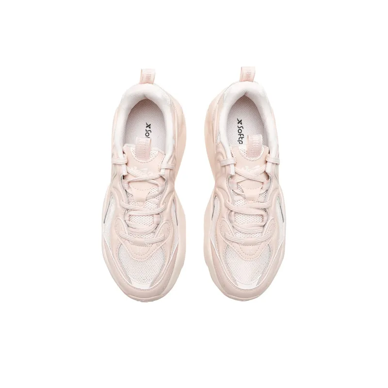XTEP Breathable Abrasion Resistant Coverage Low Top Chunky Sneakers Women's Super Custard Pink Orange-3