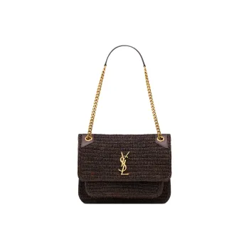 SAINT LAURENT Niki Raffia Crossbody Bag, Shoulder Bag Medium Size Women's Truffle Chocolate Brown