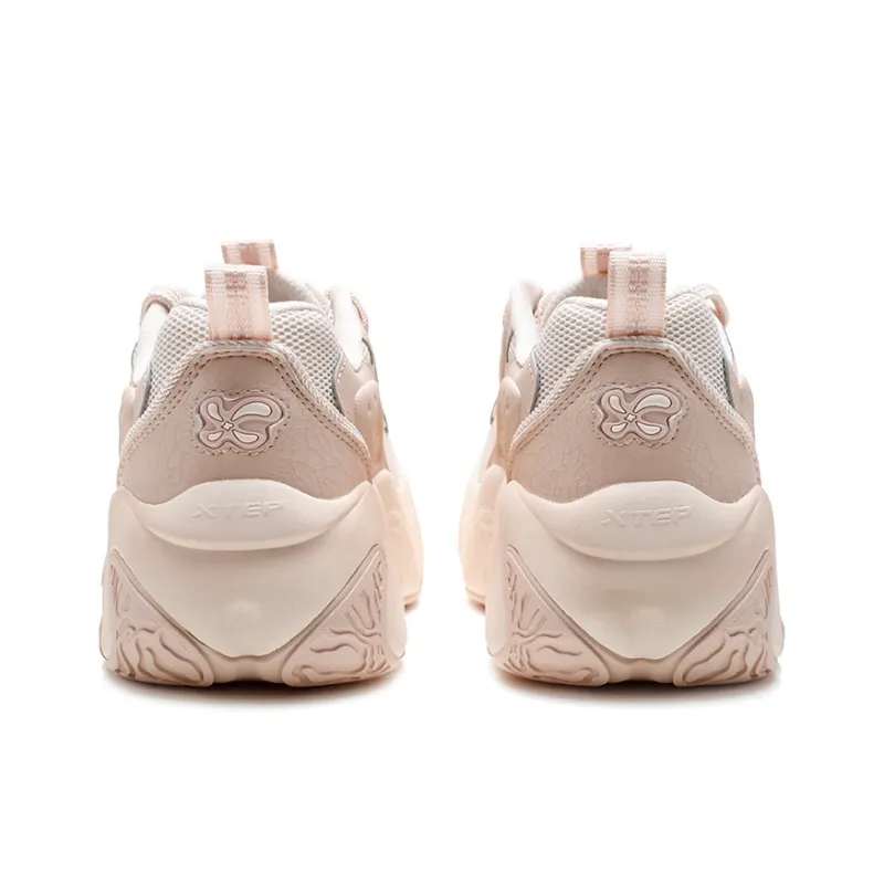 XTEP Breathable Abrasion Resistant Coverage Low Top Chunky Sneakers Women's Super Custard Pink Orange-4