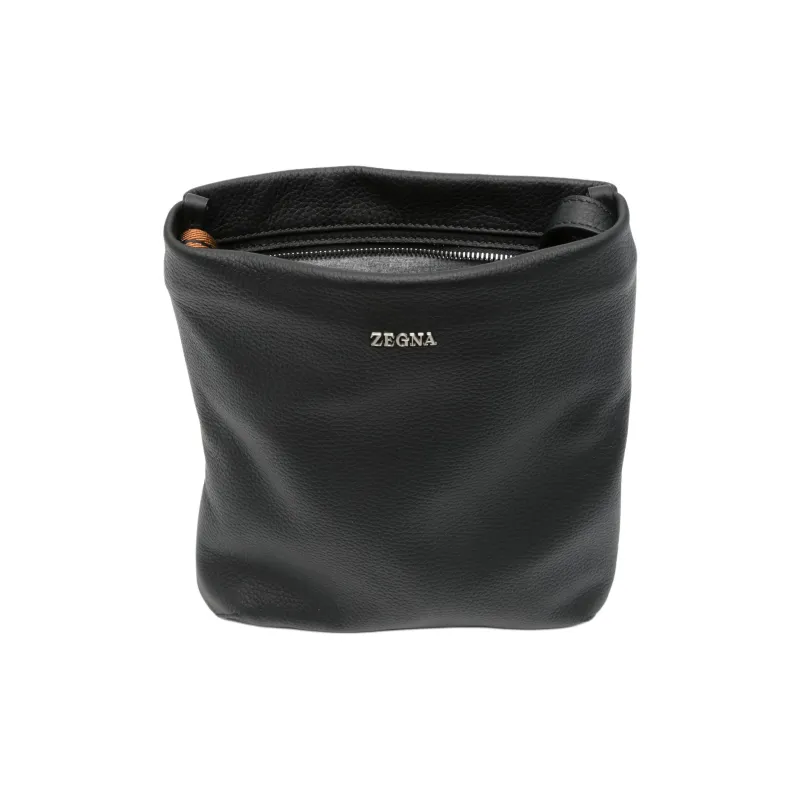 Zegna Calfskin Messenger Bag, Shoulder Bag Men's Black-2