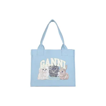 GANNI Recycled Cotton Tote Bag, Shopping Bag, Shoulder Bag Tubas Women's Blue