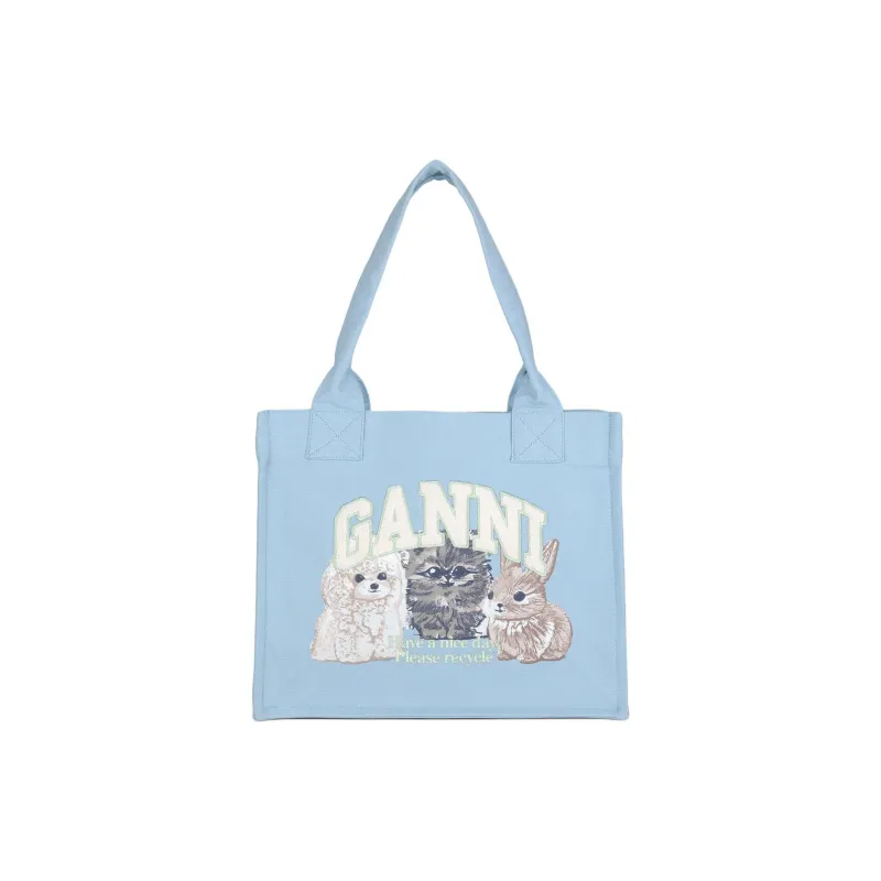 GANNI Recycled Cotton Tote Bag, Shopping Bag, Shoulder Bag Tubas Women's Blue-0