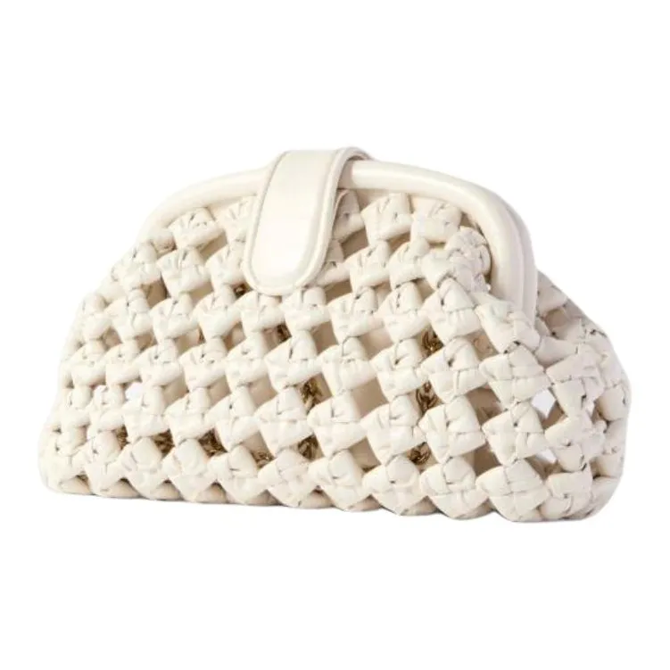 Bottega Veneta Lauren 1980 Calfskin Clutch Trumpets Women's Gray White-1