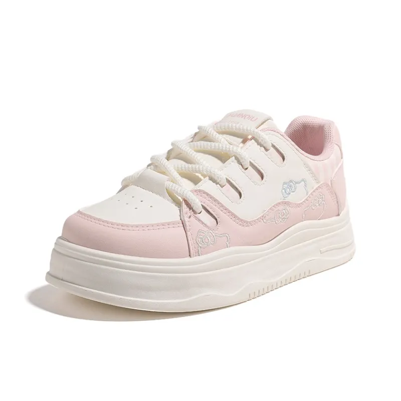 HUANQIU Cushioning, Abrasion Resistant, Height Increasing Low Top Skateboard Shoes Women's Beige Pink-1