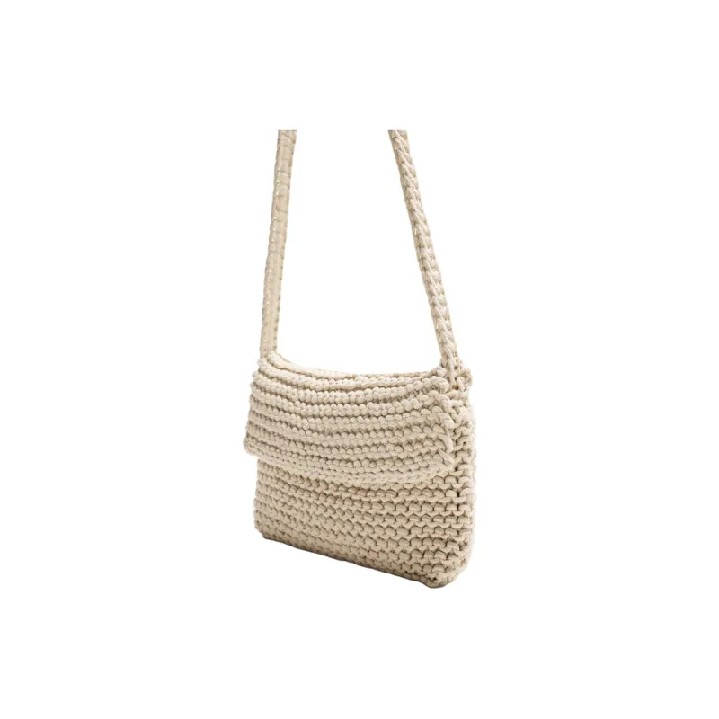 ZARA Cotton Shoulder Bag, Crossbody Bag Women's Beige-1