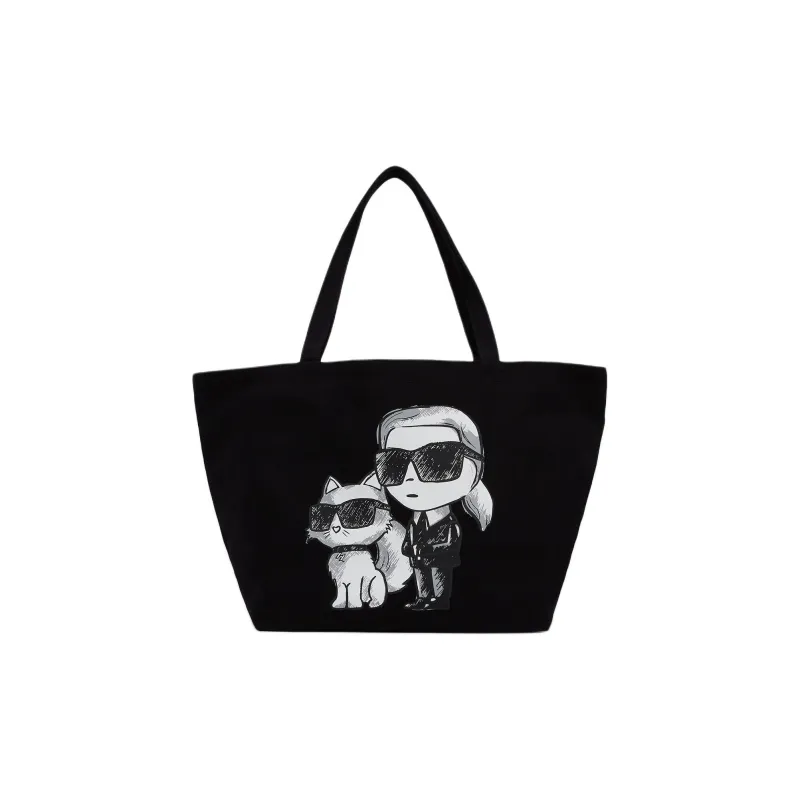 KARL LAGERFELD IKON Recycled Cotton Tote Bag, Shopping Bag, Shoulder Bag Women's Black-0