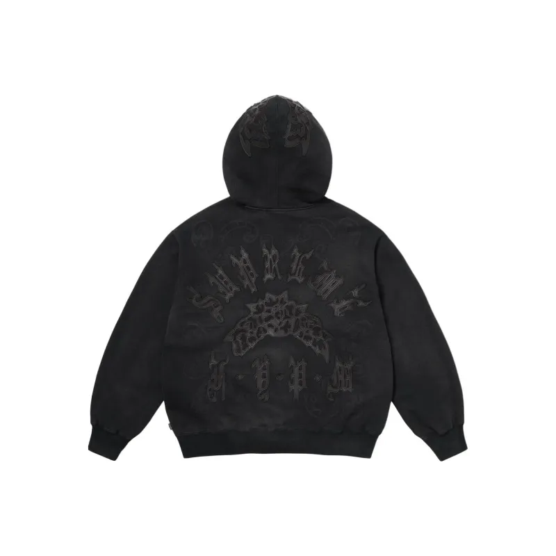 Supreme Leather Applique Zip Up Hooded Sweatshirt-3