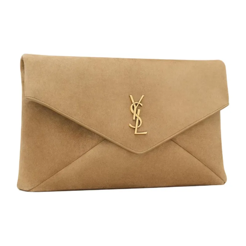 SAINT LAURENT CASSANDRE Suede Envelope Bag, Clutch Tubas Women's Golden Leaf-2