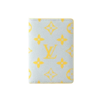 LOUIS VUITTON Monogram Leather Trim Card Holder Men's Gray & Yellow