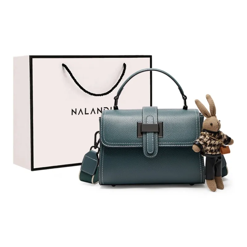 Narandu Top Grain Cow Leather Mom Bag Women's Crossbody Bag Shoulder Bag Handheld Bag Medium Size Women's Blue/Black-0