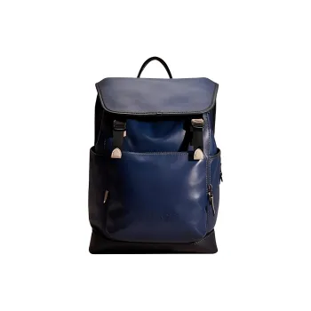 COACH League Genuine Leather Backpack Large Size Women's Dark Blue