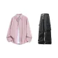 Red and White Striped Shirt+Black Pants