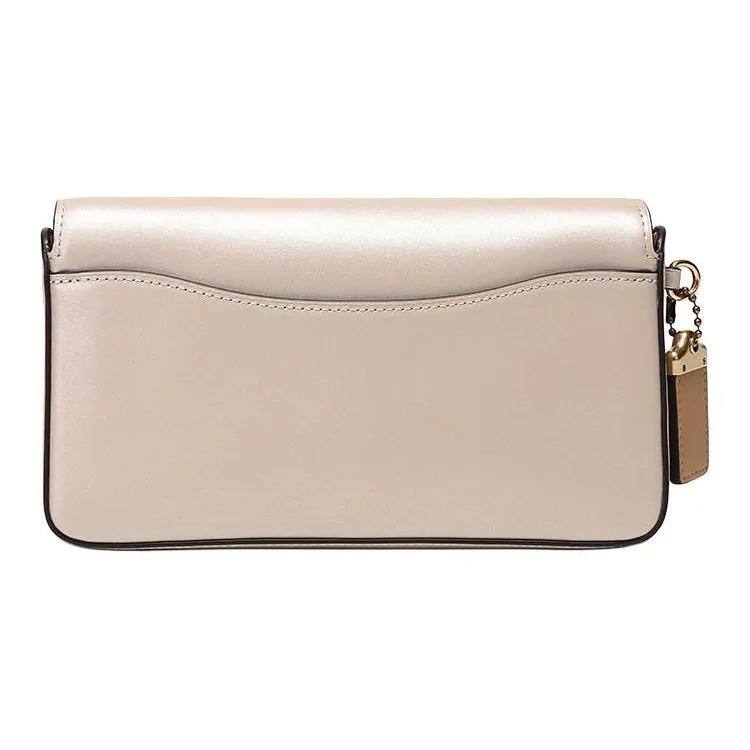 COACH Dinky Leather Flap Bag, Shoulder Bag, Crossbody Bag Small Size Women's Platinum-5