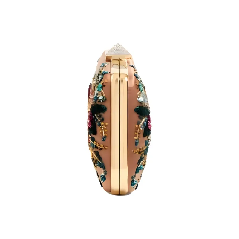 Valentino Embroidered Satin One Shoulder Clutch Women's Champagne With Multicolor-3