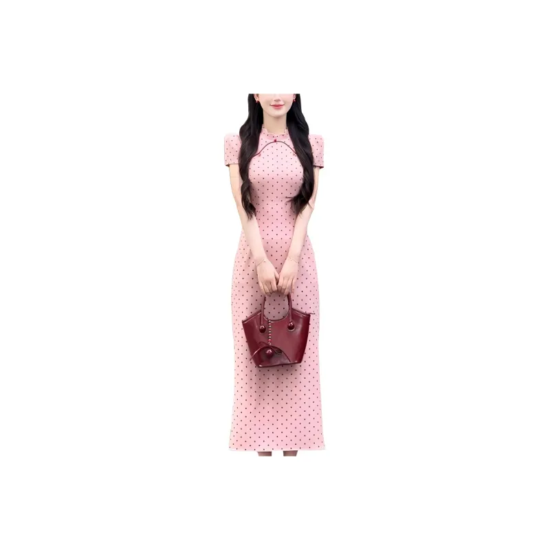 EFCR Cheongsams Women's Pink Polka Dot-0