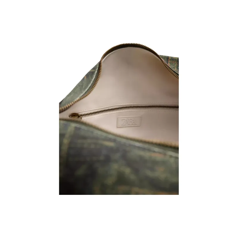 ZARA Cotton Crossbody Bag, Shoulder Bag Men's Green & Light Brown-3