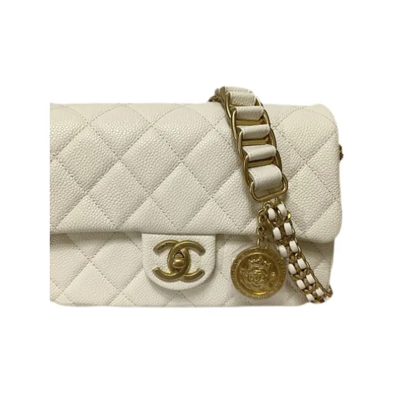 CHANEL Classic Flap CF Coin Collection Calfskin Cf Flap Bag Crossbody Bag, Shoulder Bag Trumpets Women's White-3