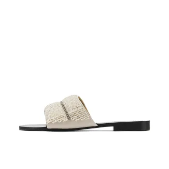 GG CC Rhinestone Slide Slippers Women's Ecru
