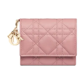 DIOR Lady Dior Lambskin Wallet Women's Fuchsia