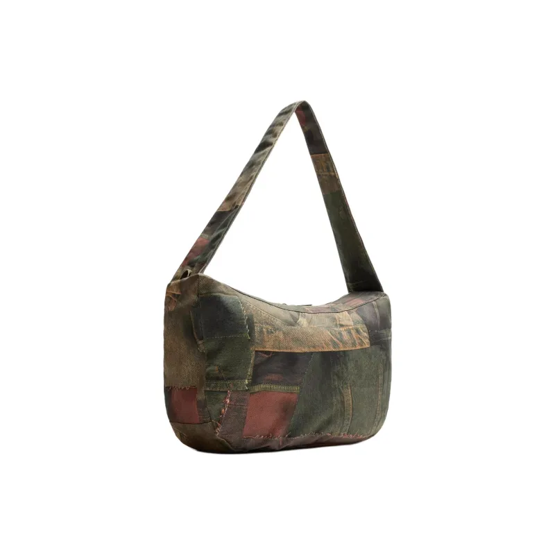 ZARA Cotton Crossbody Bag, Shoulder Bag Men's Green & Light Brown-1