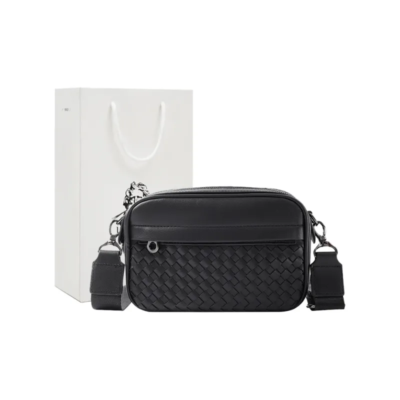 Old Man's Head Synthetic Leather Crossbody Bags Men's Black/Black Checkerboard/Black Pattern-29