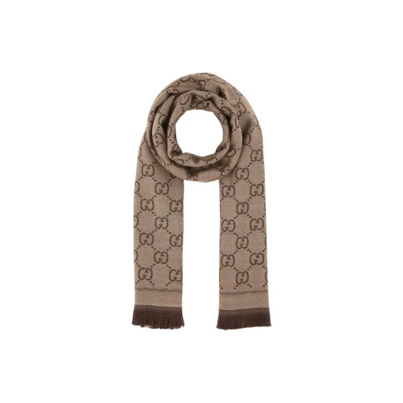 GUCCI Wool Knit Scarves Women's Brown-0