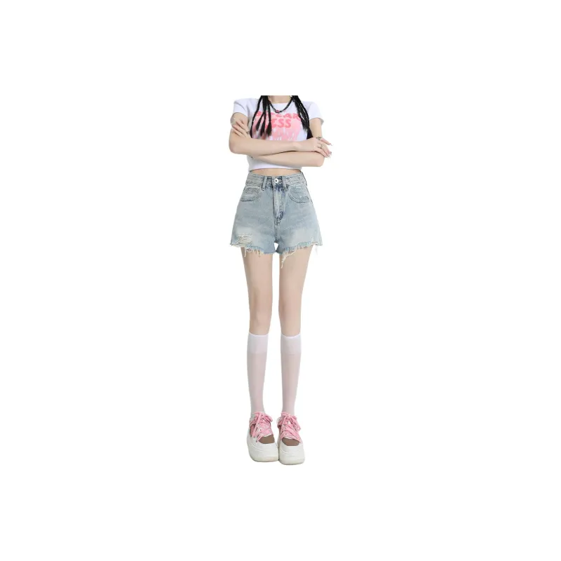 Wen Shan Denim Shorts Women's Light Blue-0