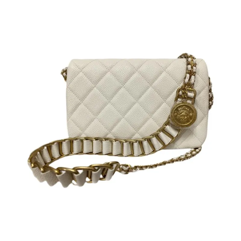 CHANEL Classic Flap CF Coin Collection Calfskin Cf Flap Bag Crossbody Bag, Shoulder Bag Trumpets Women's White-2