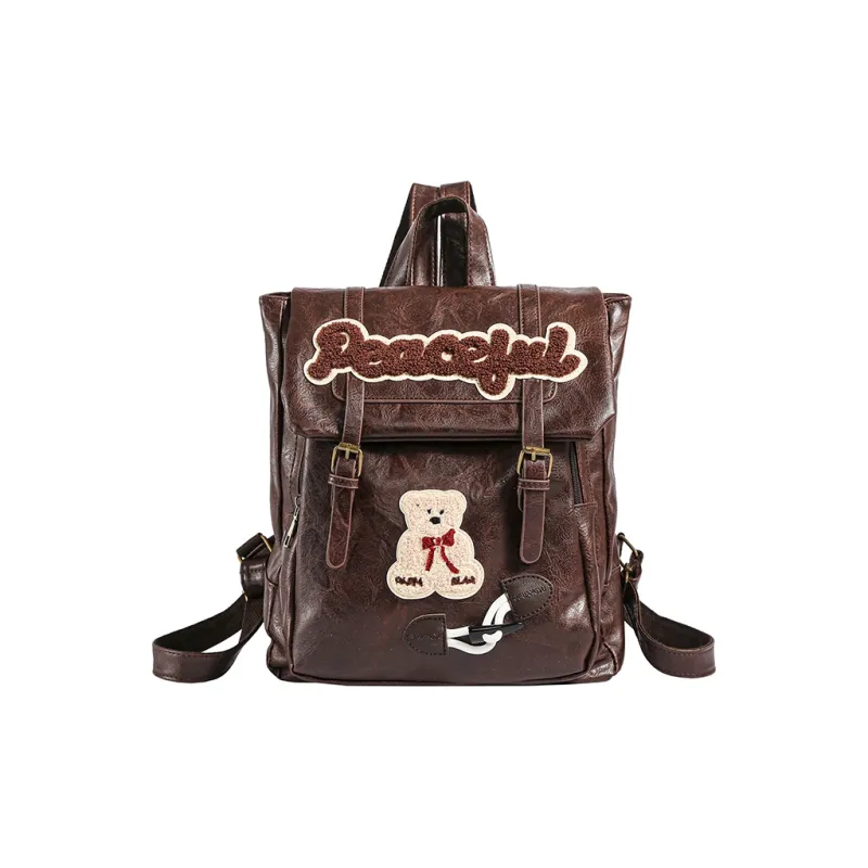 Teddy Bear Collection PU Backpack Women's Brown/Black-0