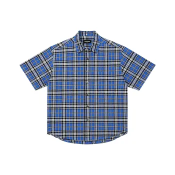 Haonanhuang Shirt Unisex Black Blue Plaid