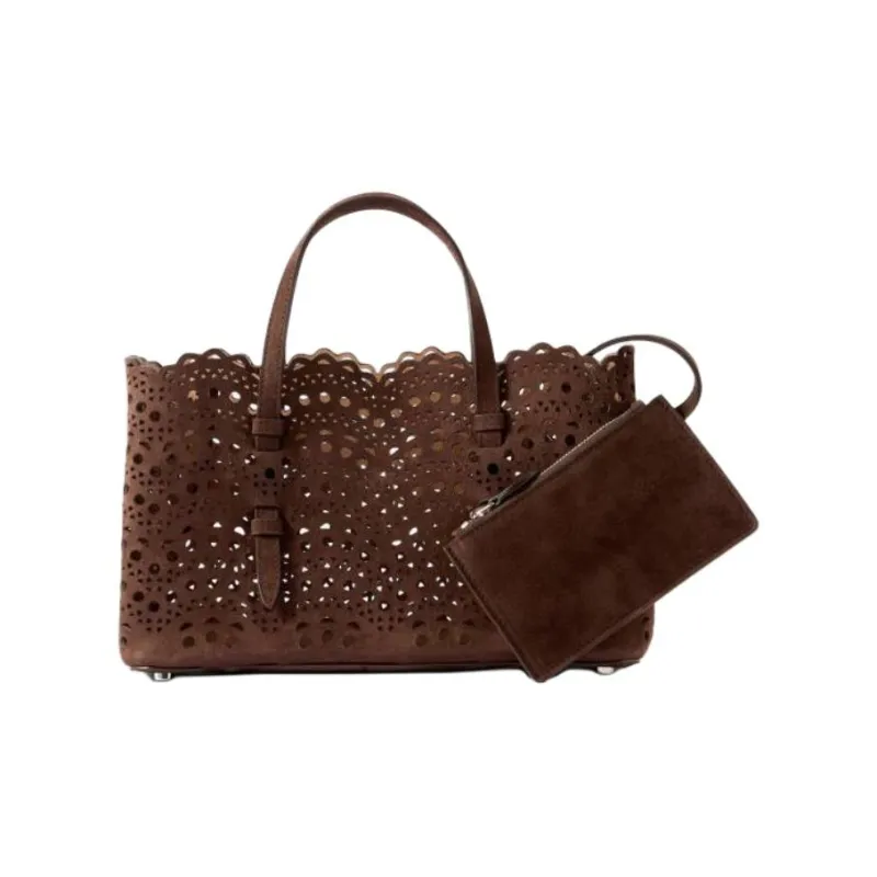 Alaia Calfskin Tote Bag, Shopping Bag, Shoulder Bag, Crossbody Bag, Handbag Medium Size Women's Brown-2