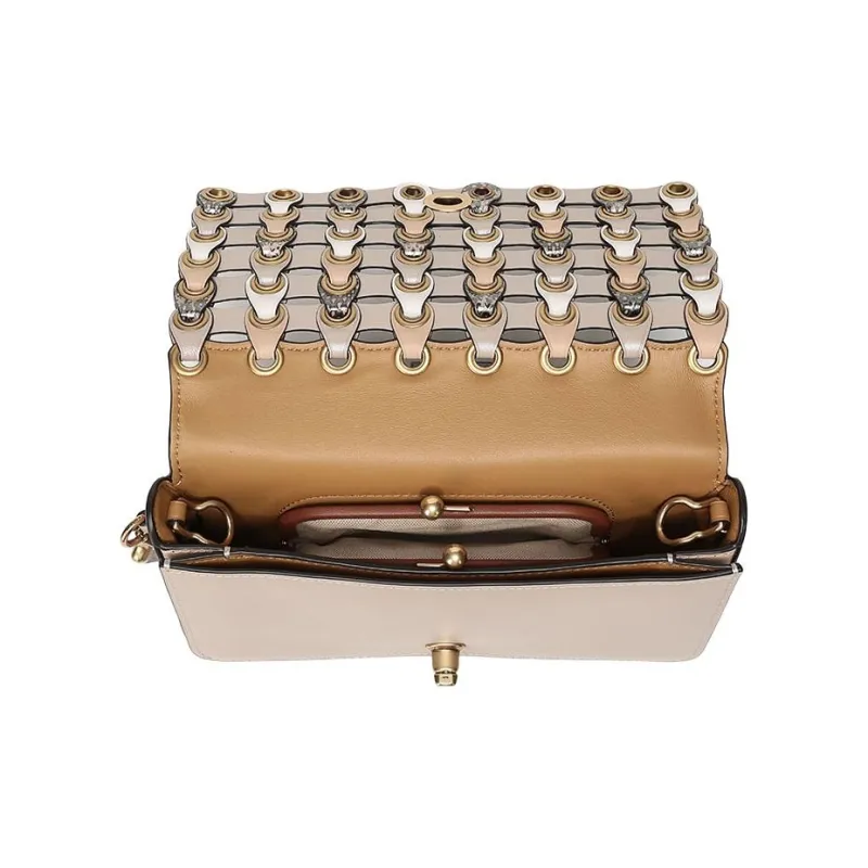 COACH Dinky Leather Flap Bag, Shoulder Bag, Crossbody Bag Small Size Women's Platinum-7