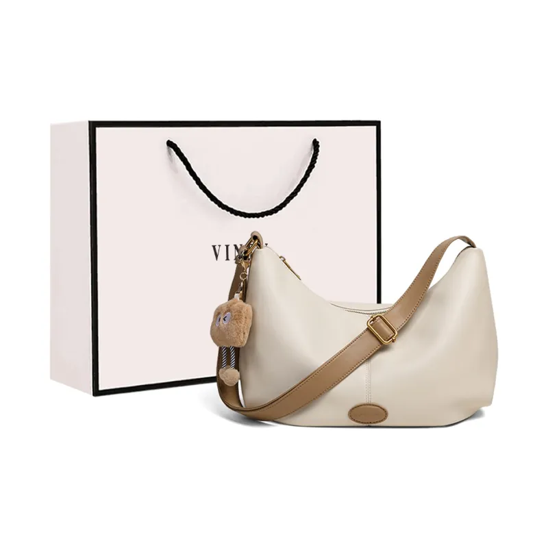 VINEY Cow Leather Shoulder Bag, Crossbody Bag Regular Women's Ecru-0