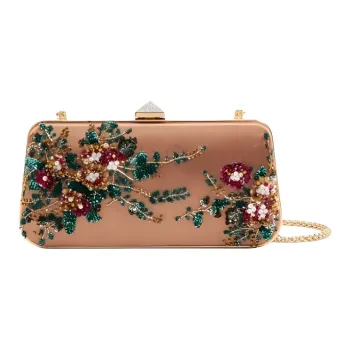 Valentino Embroidered Satin One Shoulder Clutch Women's Champagne With Multicolor