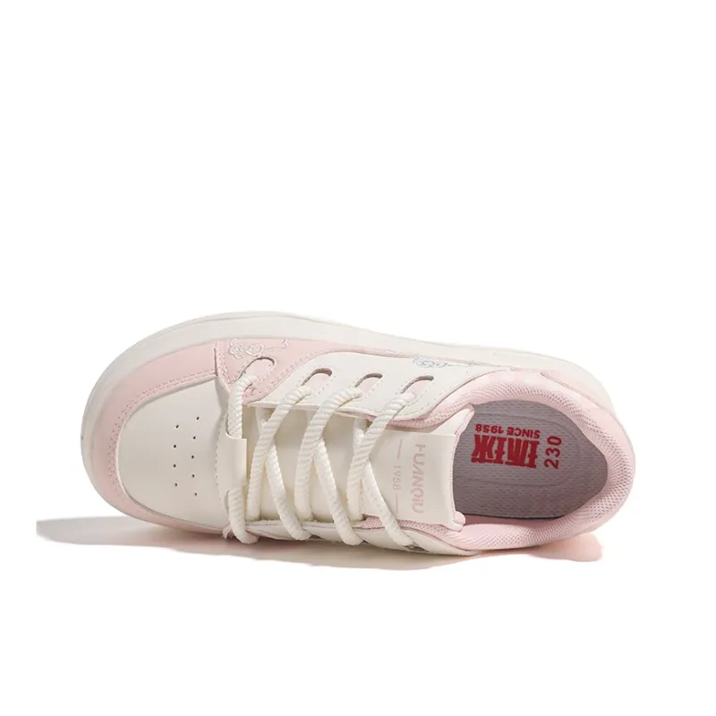 HUANQIU Cushioning, Abrasion Resistant, Height Increasing Low Top Skateboard Shoes Women's Beige Pink-2