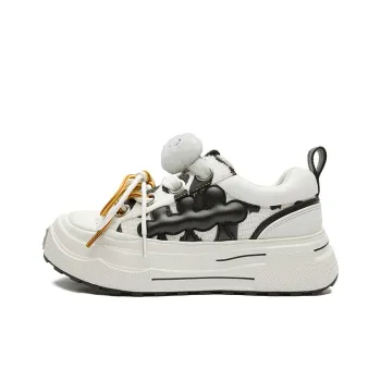 SHINCHAN x SHOOT BRAND Breathable Height Increase Low Top Casual Shoes Unisex Cow White