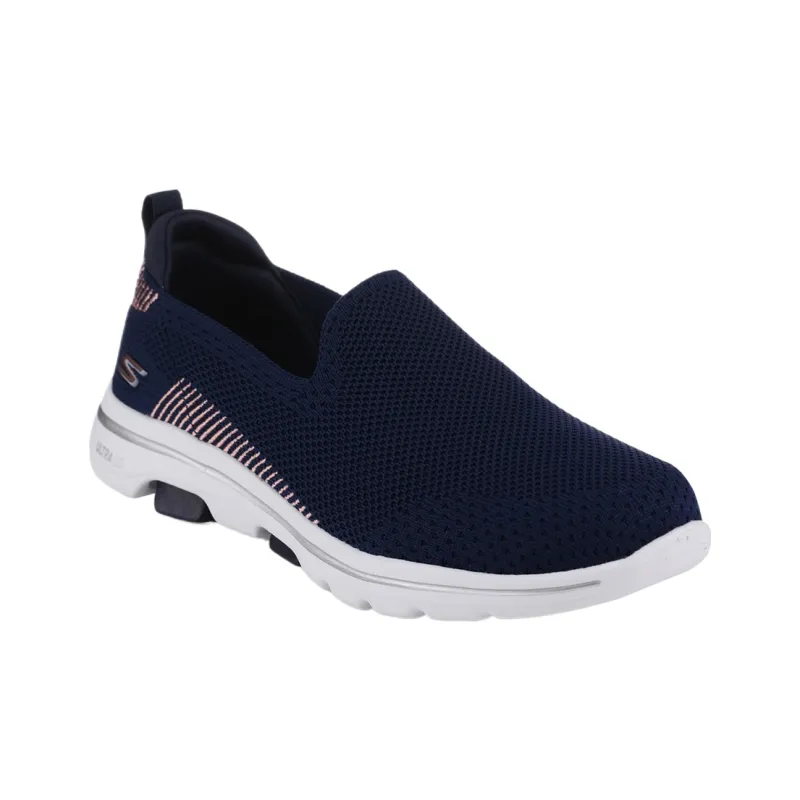 Skechers Go Walk 5 Shock Absorbers Low Top Casual Shoes Women's Navy Blue-3