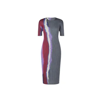 PLEATS PLEASE ISSEY MIYAKE Short Sleeved Dress Women's Dark Blue Gray