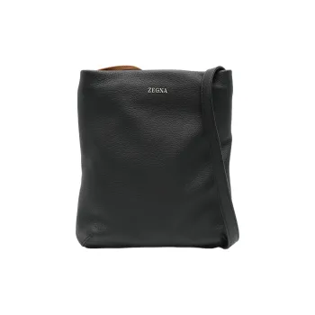 Zegna Calfskin Messenger Bag, Shoulder Bag Men's Black