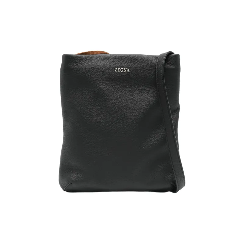 Zegna Calfskin Messenger Bag, Shoulder Bag Men's Black-0